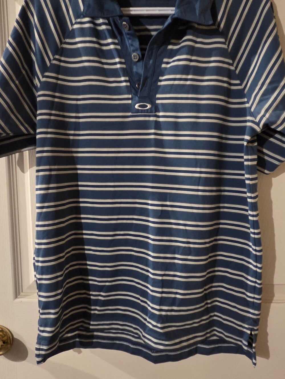 Oakley Teal and White Striped Polo Shirt